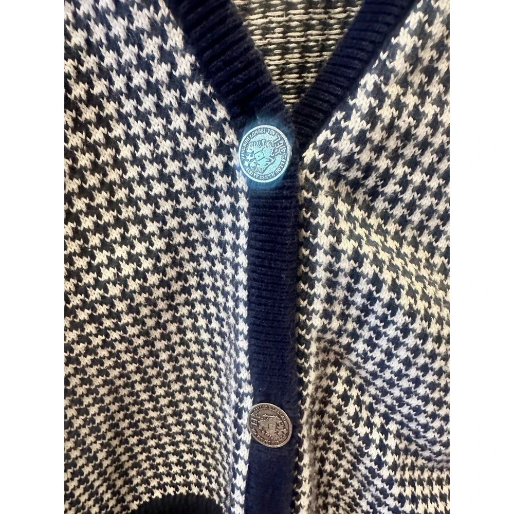 Vtg Nordstrom Point of View Navy Houndstooth‎ Cardigan Sweater Sz M 100% Cotton